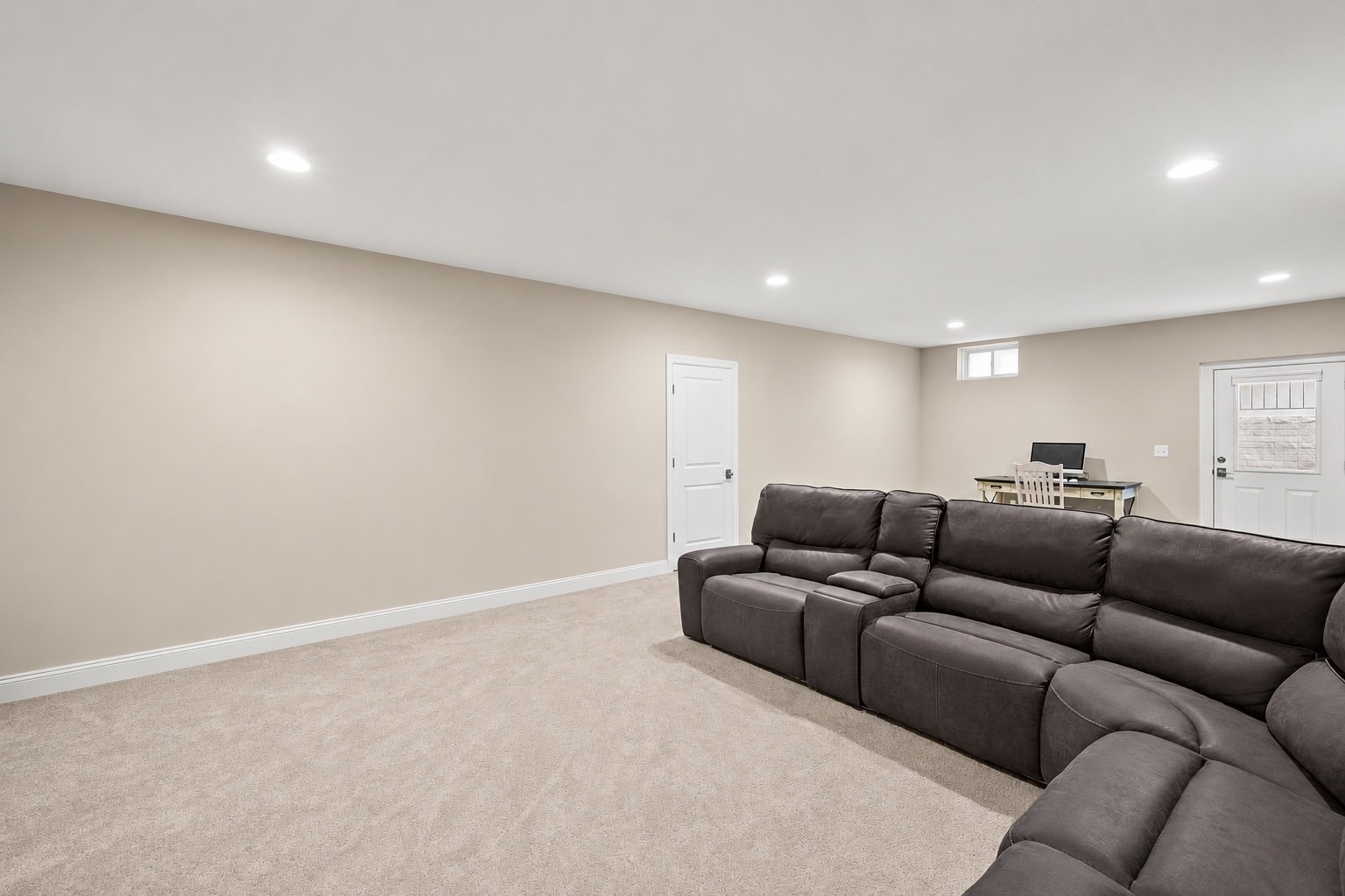 Recreation room, set for movie nights