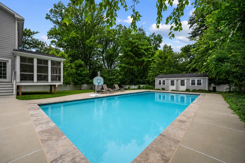 Pool and patio from the porch steps